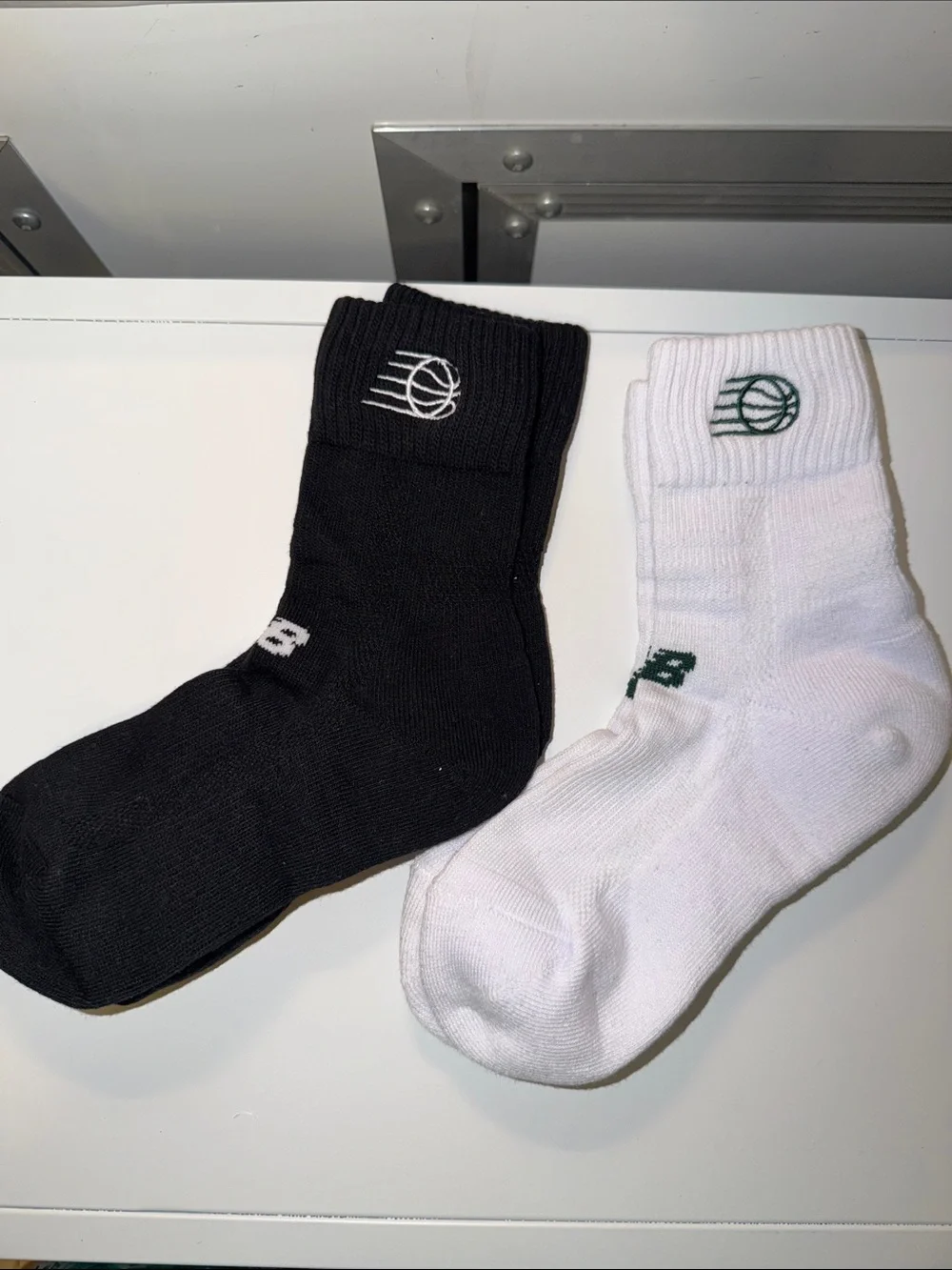 New Balance Black and White Athletic Crew Socks with Basketball Logo